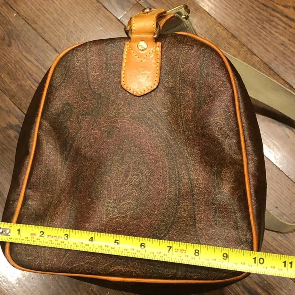 ETRO MILANO Paisley Coated Canvas Vachetta Leather Boston Shoulder Weekend Bag